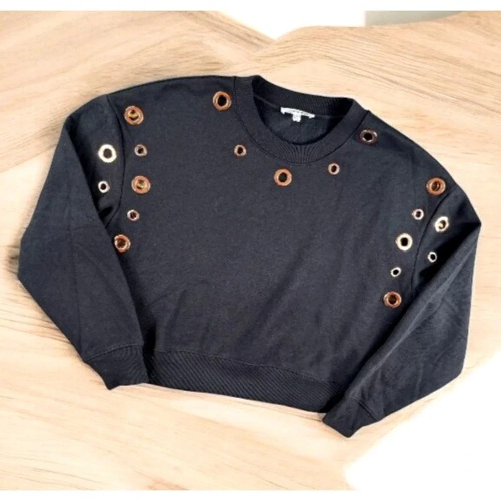 Good American Cropped Sweater Women 2 Black Rivets Grommet‎ Goth Punk Grunge Y2K